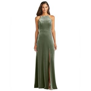 NWT LOVELY Velvet Halter Gown in Sage, Size 8